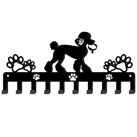 Poodle Key Holder Dog Key Hooks Dog with Paw Print Key Rack with 10 Hooks Decorative Key Hanger Wall Mounted Hooks Personalized Key