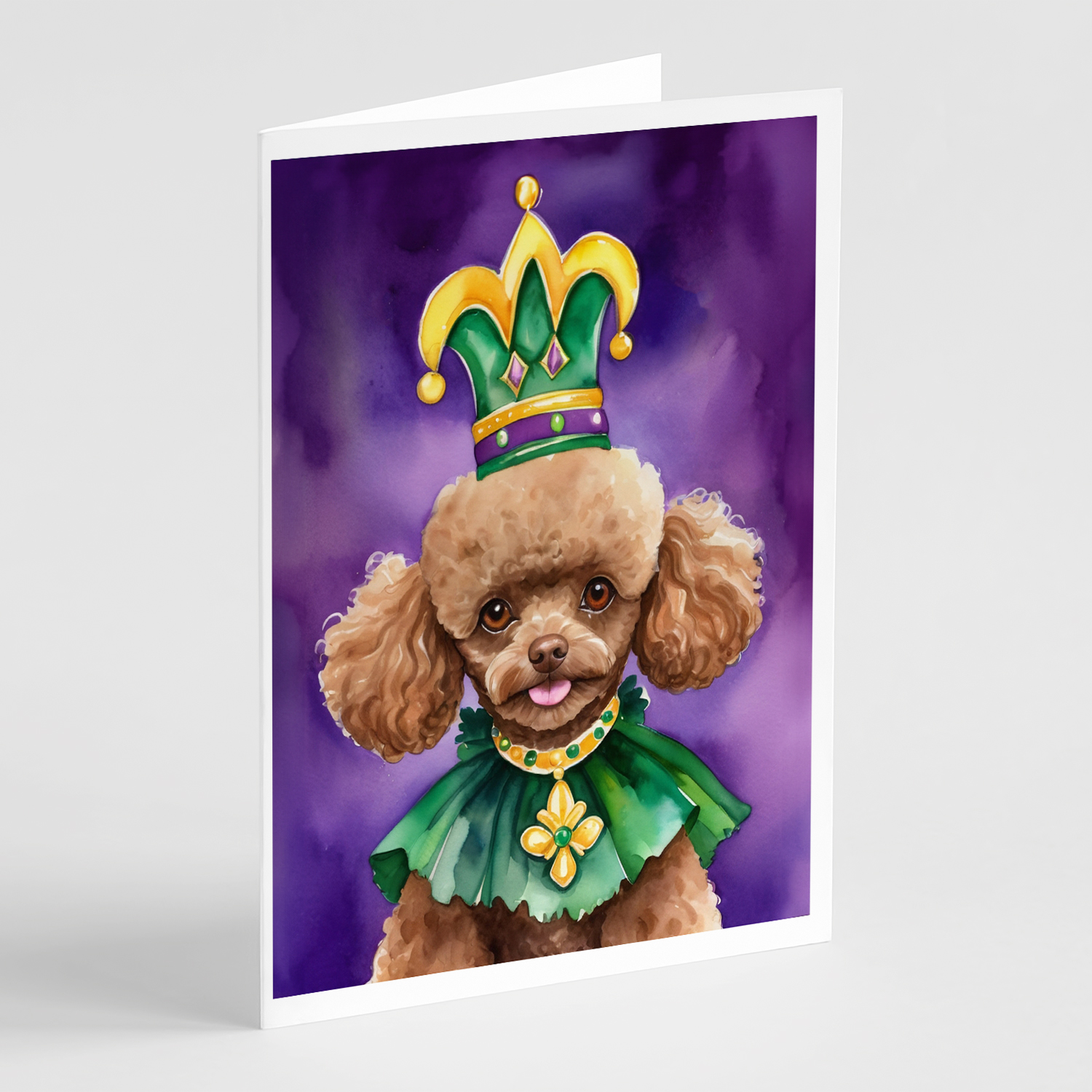 Poodle King of Mardi Gras Greeting Cards Pack of 8 7 in x 5 in