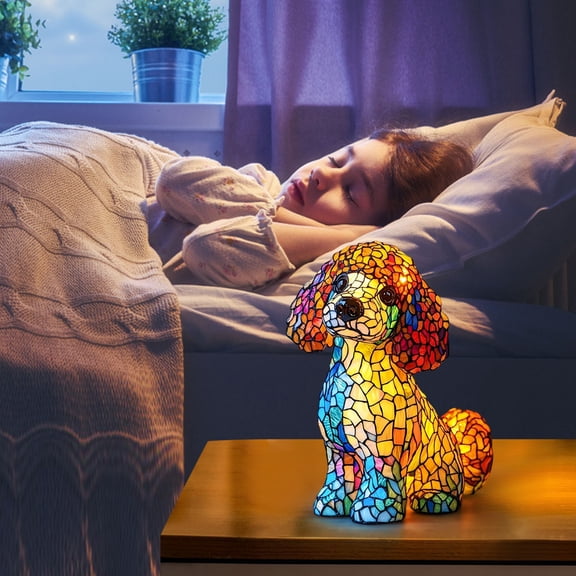 Poodle Lamp Mosaic Lights Color Patch Lights,Corgi Lamp Dog Series Art Night Light, Stained Resin Dog Tabletop Night Light, Cute Pet Dogs Themed Led Table Lamps , Fun Gift For Dog Lovers