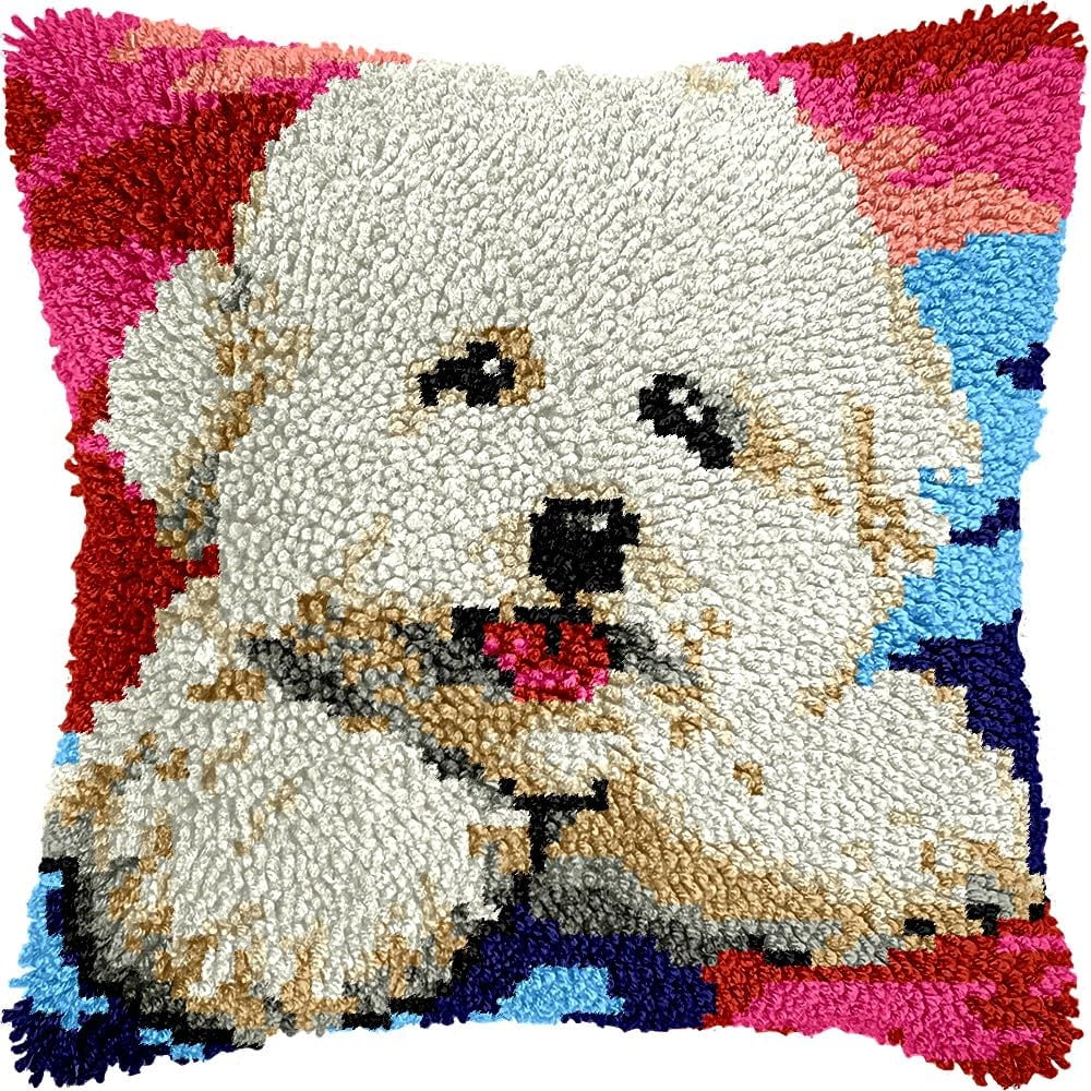 Poodle Latch Hook Kits Pillow kits Cushion Throw Pillow Embroidery Craft Kits DIY Kits of DIY Hooking Pillowcase Cover Supplier with Color Printed Canvas 43x43cm (228)