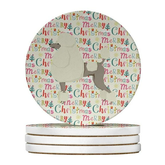 Poodle Merry Christmas Large Sandstone Coasters Pack of 4 4 in x 4 in