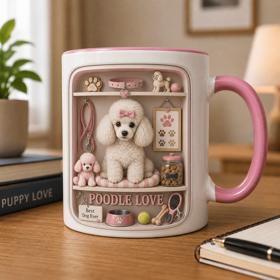 Poodle Ceramic Mugs Pink Dog Mug, Cute Poodle Gift for Dog Lovers