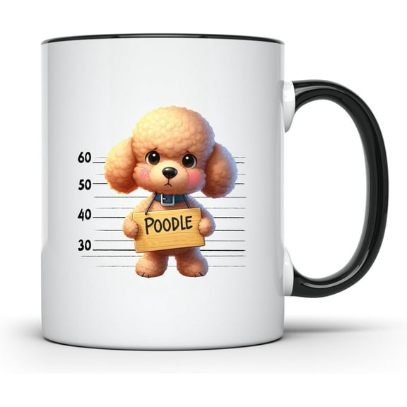 Poodle Mugshot Jail Puppies Black Handle Mug 11oz Adorable & Funny Ceramic Coffee Cup for Dog Lovers
