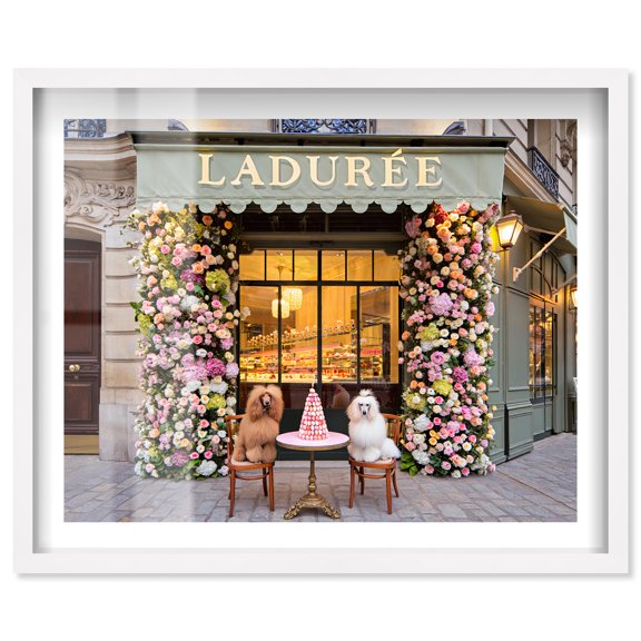 Poodle Pastry Pals Shadowbox Print Fashion Wall Decor by Notoriart, White Frame, 25 x 21