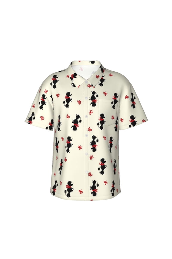 Poodle Pattern Men'S 3d Print Casual Button Down Shirts, Novelty Hawaiian Short Sleeves 3xl