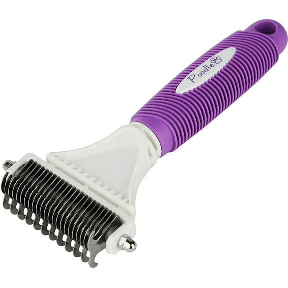 Poodle Pet Cat & Dog Dematting Comb Undercoat Rake Hair Tool, White/Purple