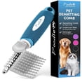 thumbnail image 1 of Poodle Pet Dematting Fur Rake Comb Brush Tool - Dog and Cat Comb with Long 2.5 Inches Steel Safety Blades for Detangling Matted or Knotted Undercoat Hair (Blue), 1 of 11
