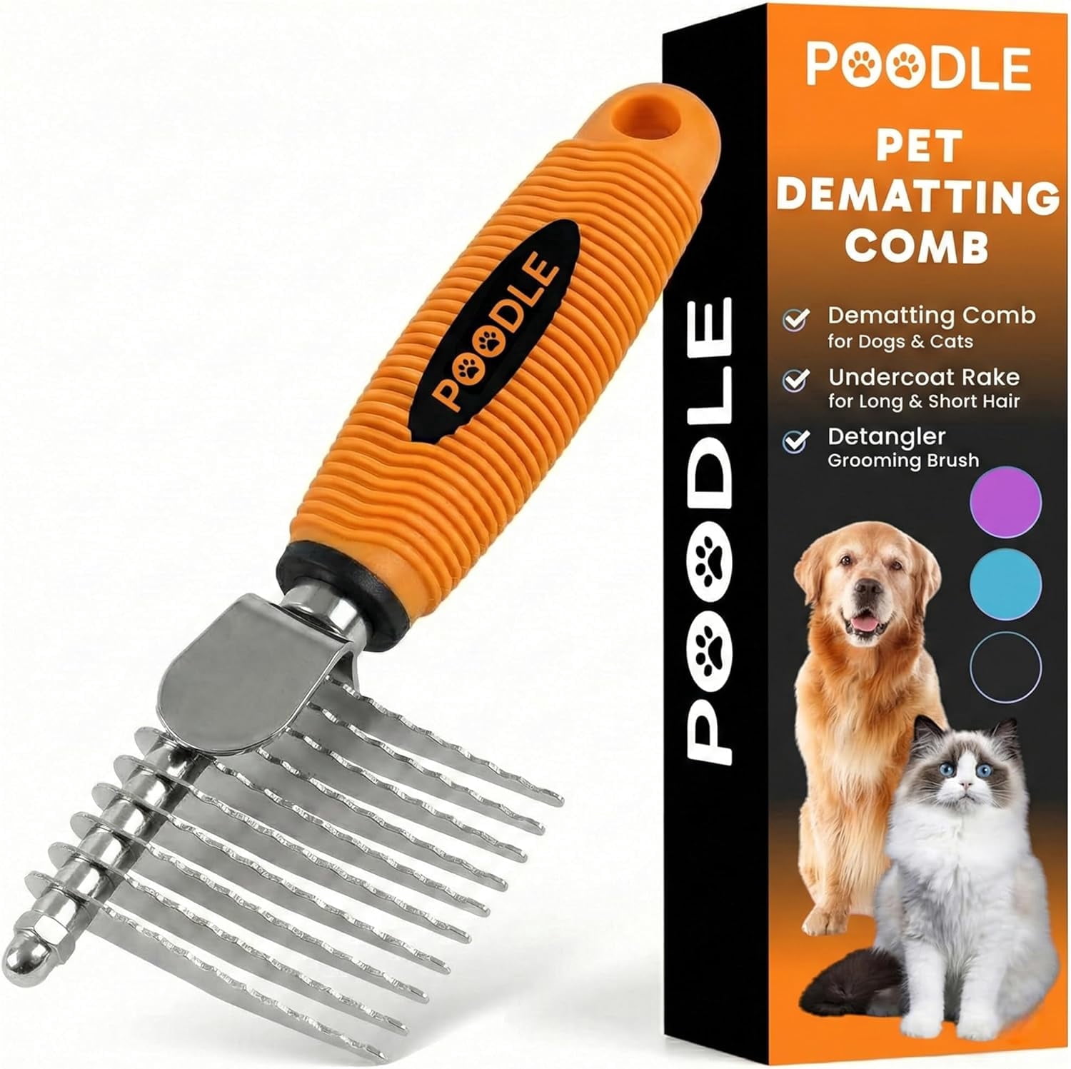 Poodle Pet Dematting Fur Rake Comb Brush Tool - Dog and Cat Comb with ...