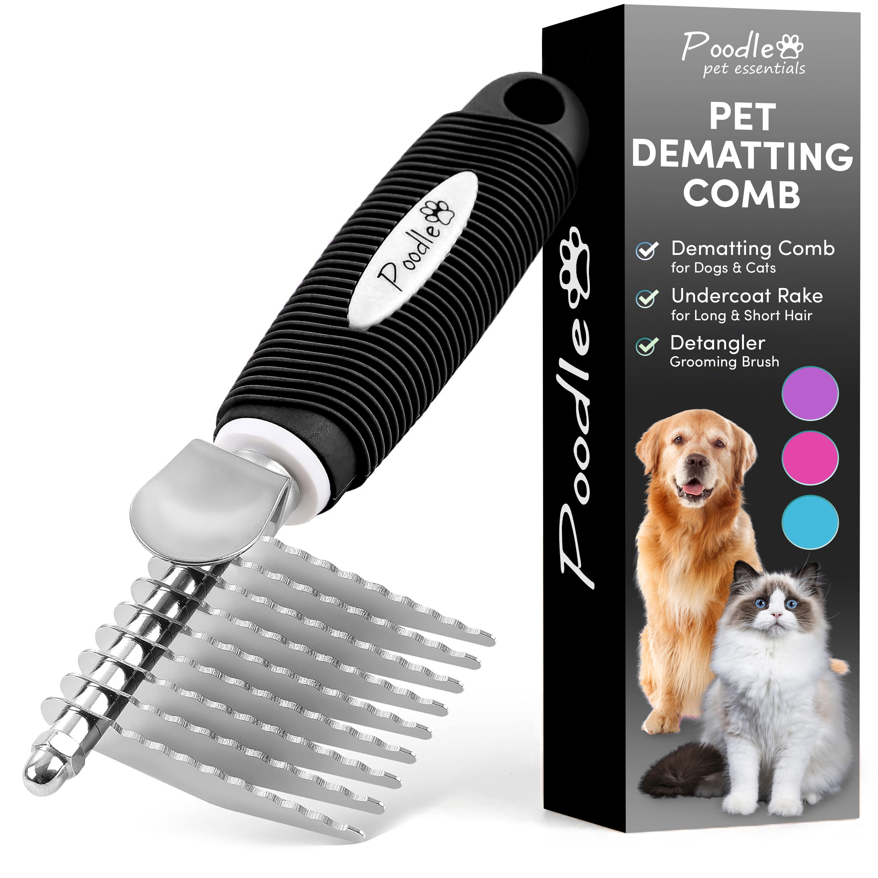 Poodle Pet Dematting Fur Rake Comb Brush Tool Dog and Cat Comb with Long 2.5 Inches Steel Safety Blades for Detangling Matted or Knotted Undercoat Hair Black Walmart