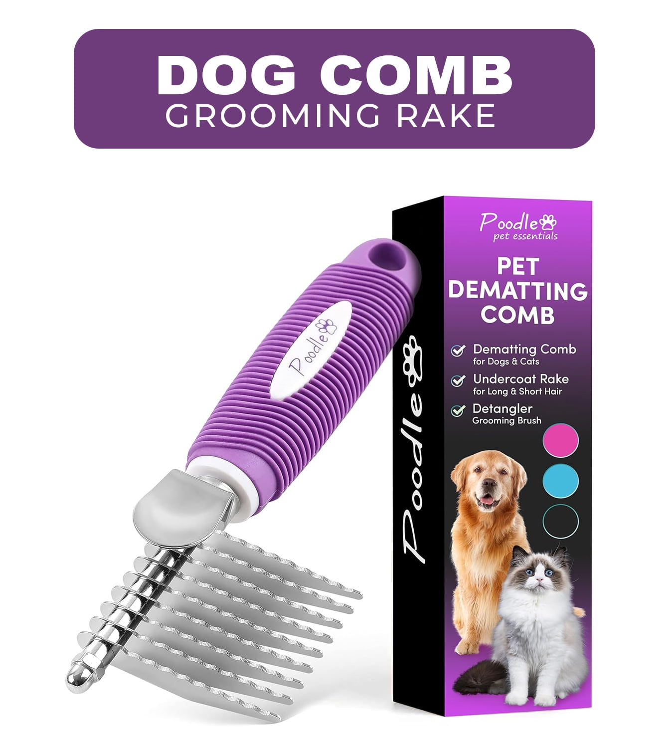 Dog Detangler Brush Poodle Pet Dematting Fur Rake Comb Brush Tool - Dog ... - Poodle Mix Grooming Rake Brush Combo