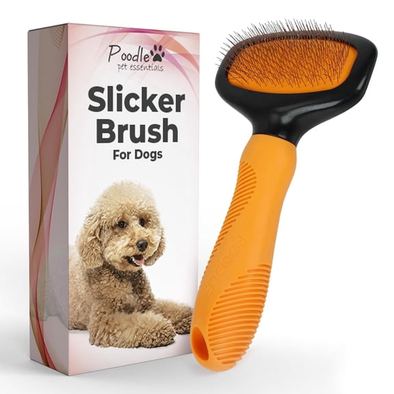 Poodle Pet Slicker Brush for Dogs, Cats, Rabbits - Dog Slicker Brush for Matted/Loose Hair, Fur, Knot - Doodle Brush for Dogs Short Hair & Long Hair - Dog Brush for Goldendoodle Grooming (Orange)