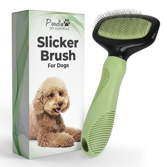 Poodle Pet Slicker Brush for Dogs, Cats, Rabbits - Dog Slicker Brush for Matted/Loose Hair, Fur, Knot - Doodle Brush for Dogs Short Hair & Long Hair - Dog Brush for Goldendoodle Grooming (Green)