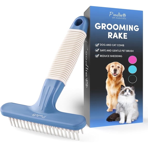 Poodle Pet Stainless Steel Dog Dematting Comb Undercoat Rake Grooming Brush (Blue)