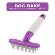 Poodle Pet Stainless Steel Dog Dematting Comb Undercoat Rake Grooming Brush, Purple