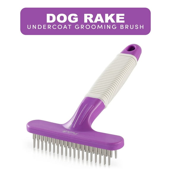 Poodle Pet Stainless Steel Dog Dematting Comb Undercoat Rake Grooming Brush, Purple