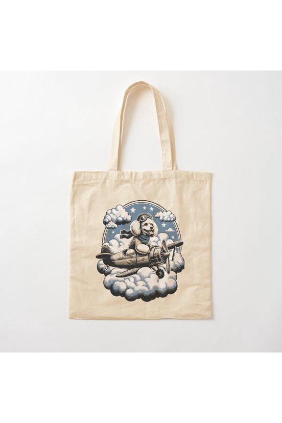 Poodle Pilot Canvas Tote Bags, Reusable Shopping Bag