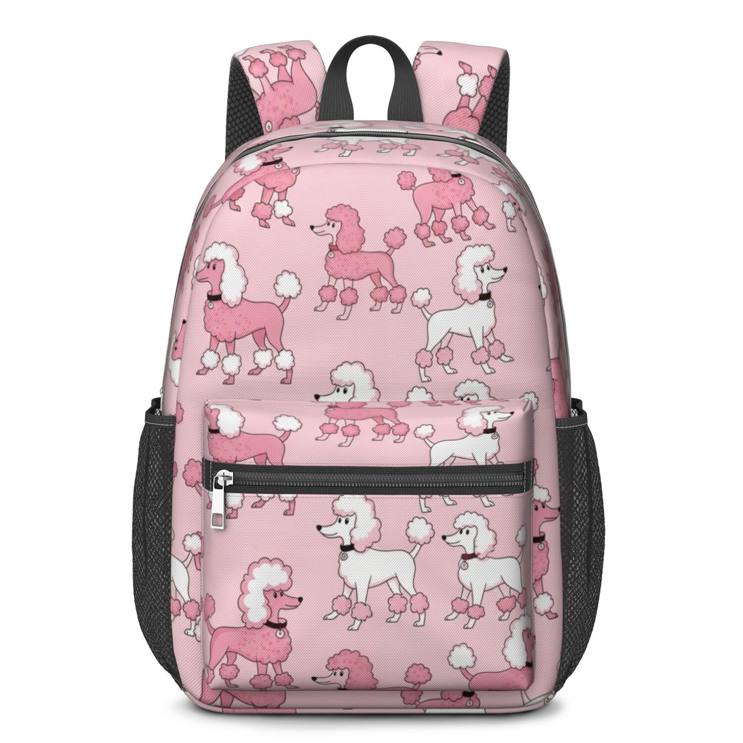 Poodle Pink Pattern 17" Waterproof Oxford School Backpacks for Teens, S ...
