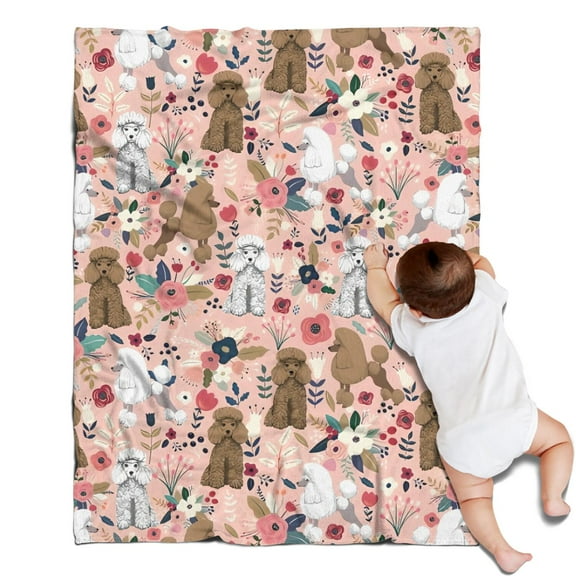 Poodle and Pioneer Flower Blanket,Comfortable Soft Lamb Wool Throw Blanket,All Season,Warm Lightweight Blankets for Sofa Bed Couch Living Room Chair,30"x40"