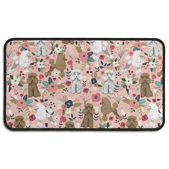 Poodle and Pioneer Flower Door Rugs,Washable Non Slip Door Mats Indoor,Decorative Door Mats,Entry Mat Indoor for Entrance,Bedroom,Kitchen,Bathroom,30"x17"