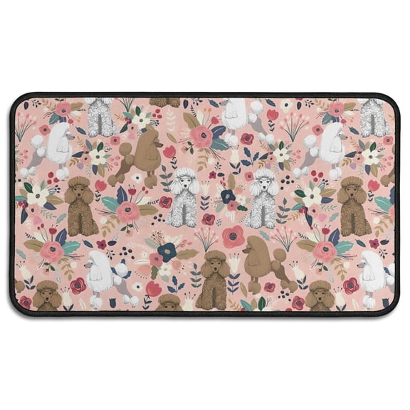 Poodle and Pioneer Flower Door Rugs,Washable Non Slip Door Mats Indoor,Decorative Door Mats,Entry Mat Indoor for Entrance,Bedroom,Kitchen,Bathroom,30"x17"