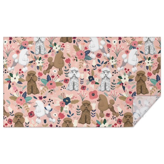 Poodle and Pioneer Flower Rectangle Tablecloth 60"x102",Waterproof Polyester Rectangle Table Cloth, Wipeable Spillproof Polyester Tablecloth for Dining, Camping, Indoor and Outdoor