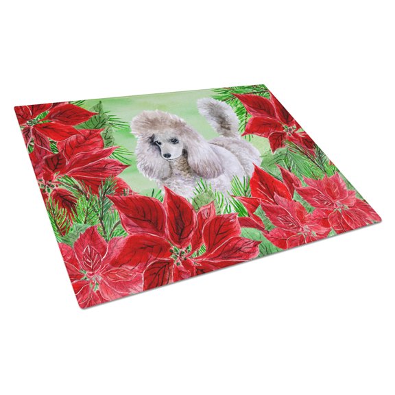 Poodle Poinsettas Glass Cutting Board Large
