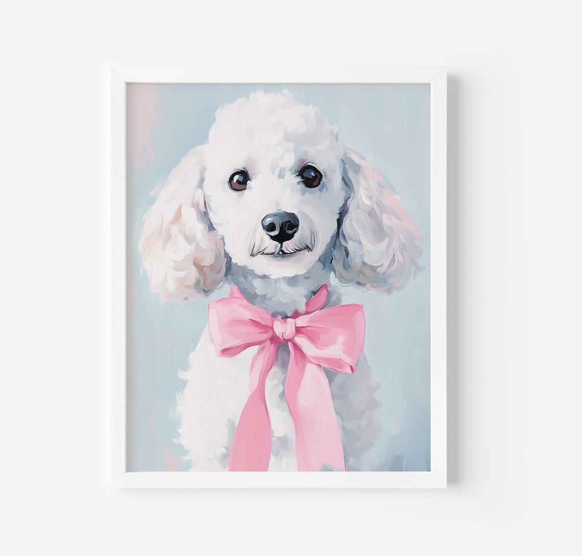 Poodle Poster Pastel Puppy with Pink Bow , Coquette Poodle Art Prints ...