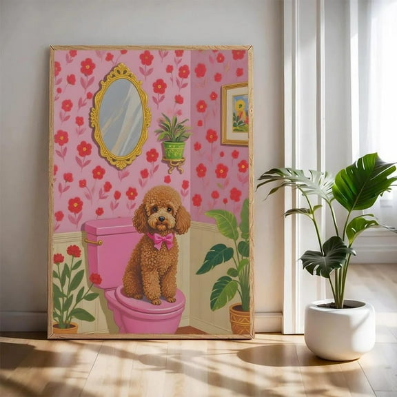 Poodle Poster Whimsical Dog Bathroom Art Home Decor, 16x24 UNFRAMED