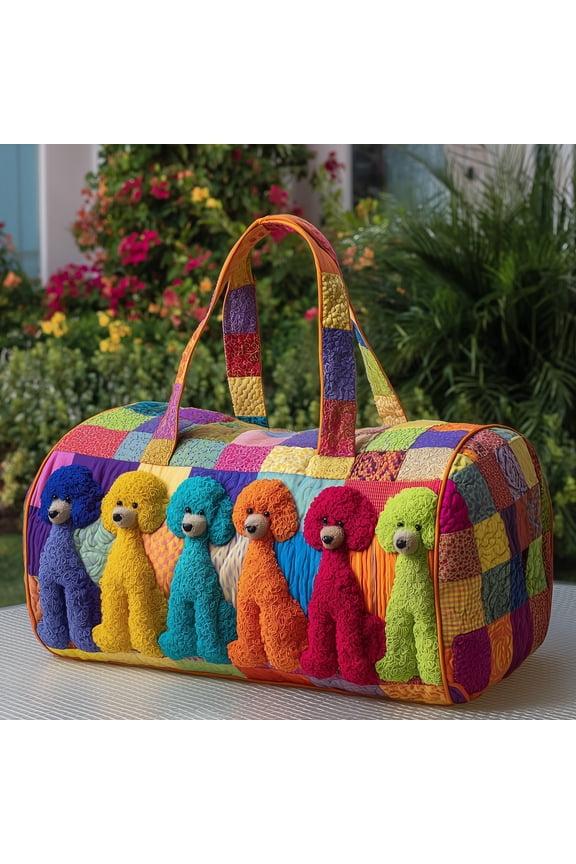 Poodle Quilted Duffle Bag with Adjustable Strap,Travel Weekender Bag