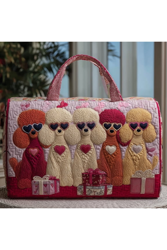 Poodle Quilted Duffle Bag with Adjustable Strap,Travel Weekender Bag