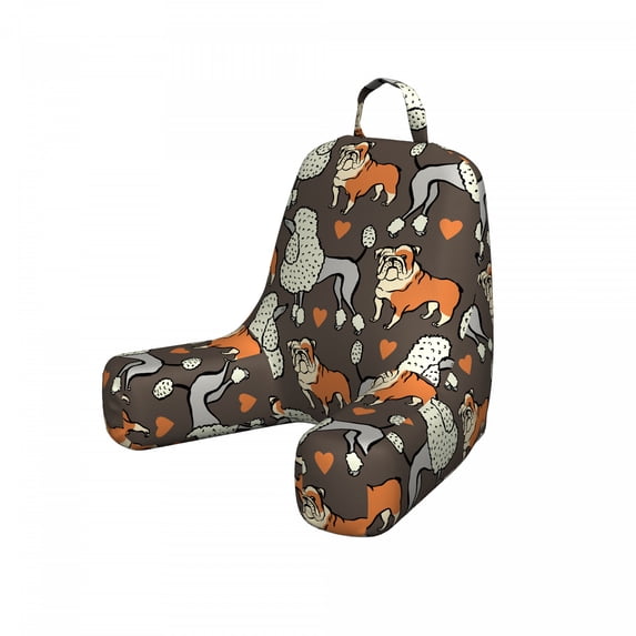 Poodle Reading Pillow Cover, Doodle Illustration of Dogs with Heart Motifs Bulldog, Unstuffed Printed Bed Rest Case from Soft Fabric, Small, Cocoa Multicolor, by Ambesonne