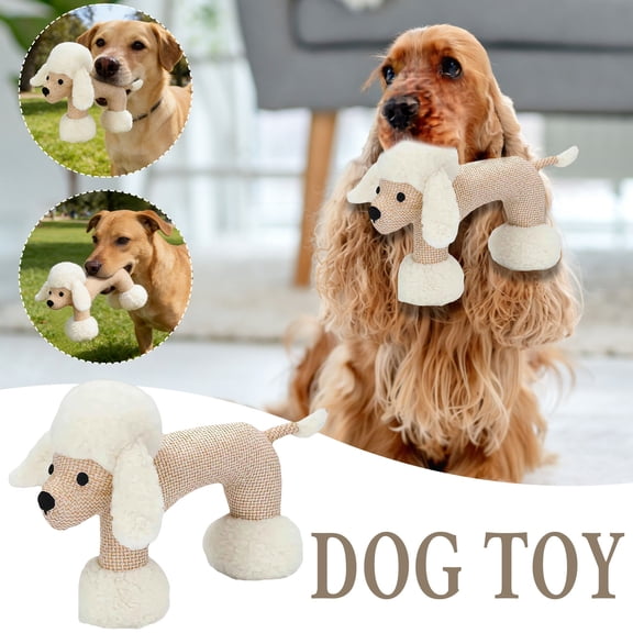 Poodle Shaped Dog Chew Toy, Interactive Stuffed Squeaky Toy for Small & Medium Dogs, Durable Fabric Dog Toy for Teething, Chewing & Boredom Relief