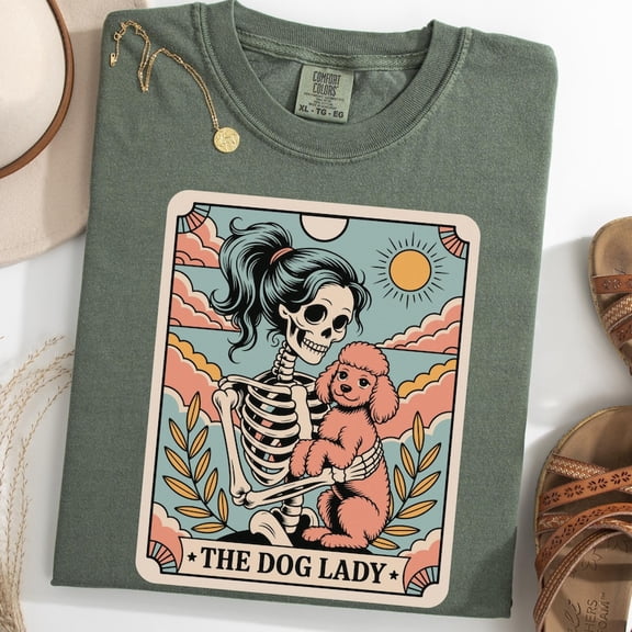 Poodle Skeleton Tarot Card Gothic Graphic Tee Dog Illustration Comfort Colors Unisex Cotton T-Shirt, Size S-3XL