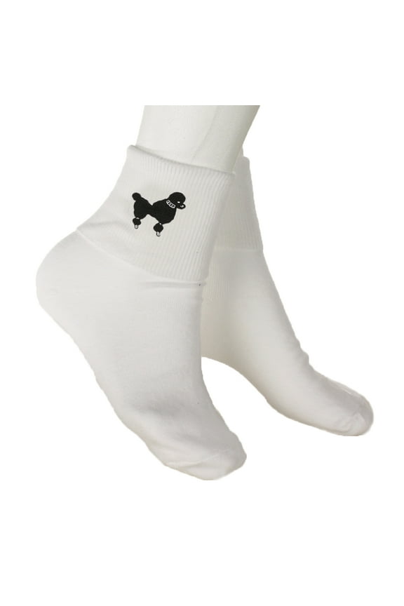 Poodle Socks w Black Poodle - Adult Size 9/11 - Hey Viv 50s Style Bobby Socks