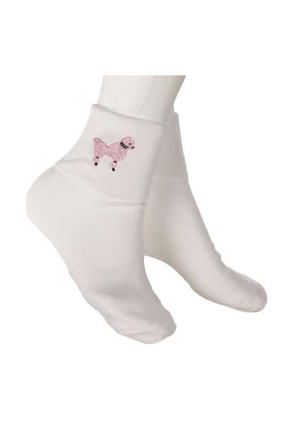 Poodle Socks w Pink Poodle - Adult Size 9/11 - Hey Viv 50s Style Bobby Socks