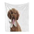 thumbnail image 1 of Poodle Soft Flannel Fleece Throw Blanket, Puppy Picturesque with a Ribbon Bow Tie, Cozy Plush for Indoor and Outdoor Use, 70" x 90", Grey Pink Pearl, by Ambesonne, 1 of 5