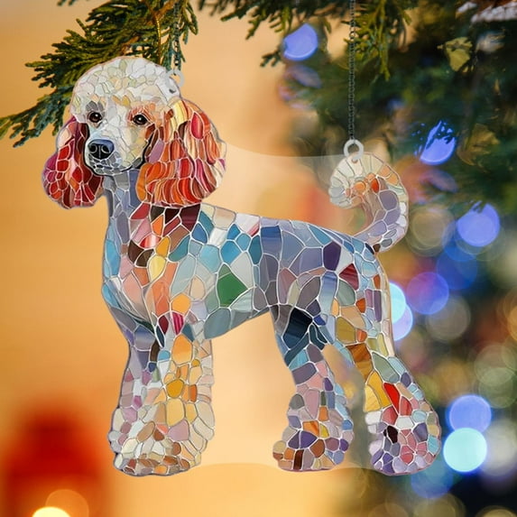 ‌Poodle Stained Glass Acrylic Christmas Tree Ornament,2D Mosaic Dog Decor,7.87in,Holiday Decoration for Tree,Window,Fireplace,Gift for Dog Lovers