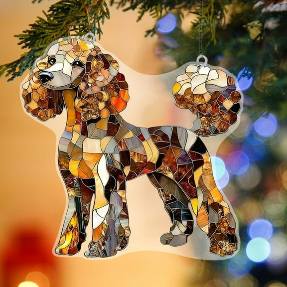 ‌Poodle Stained Glass Acrylic Christmas Tree Ornament,2D Mosaic Dog Decor,7.87in,Holiday Decoration for Tree,Window,Fireplace,Gift for Dog Lovers