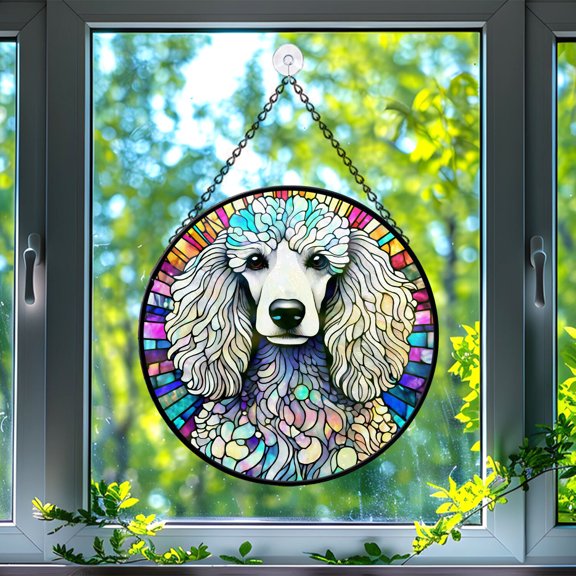 Poodle Stained Glass Suncatcher, Poodle Glass Suncatchers for Windows For Merry Christmas