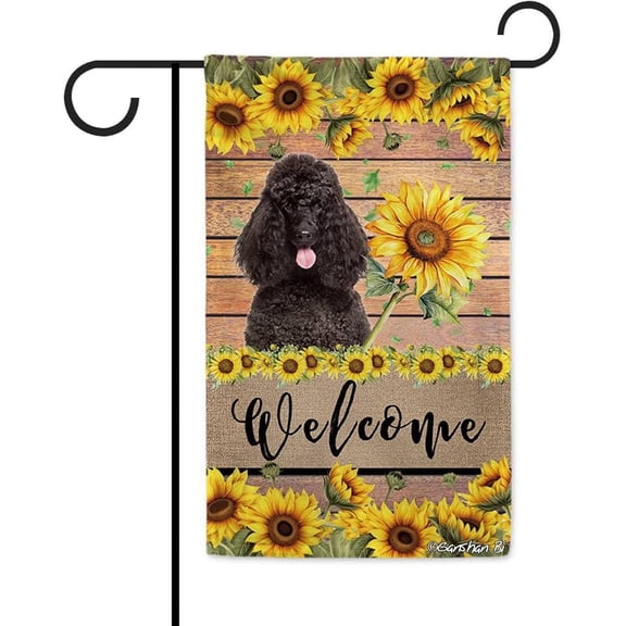 Poodle Sunflower Garden Flag Dog Welcome Spring Summer Wooden Print Flag Banner Outside Yard Decor 12.5X18 Inch Double Side Style 4