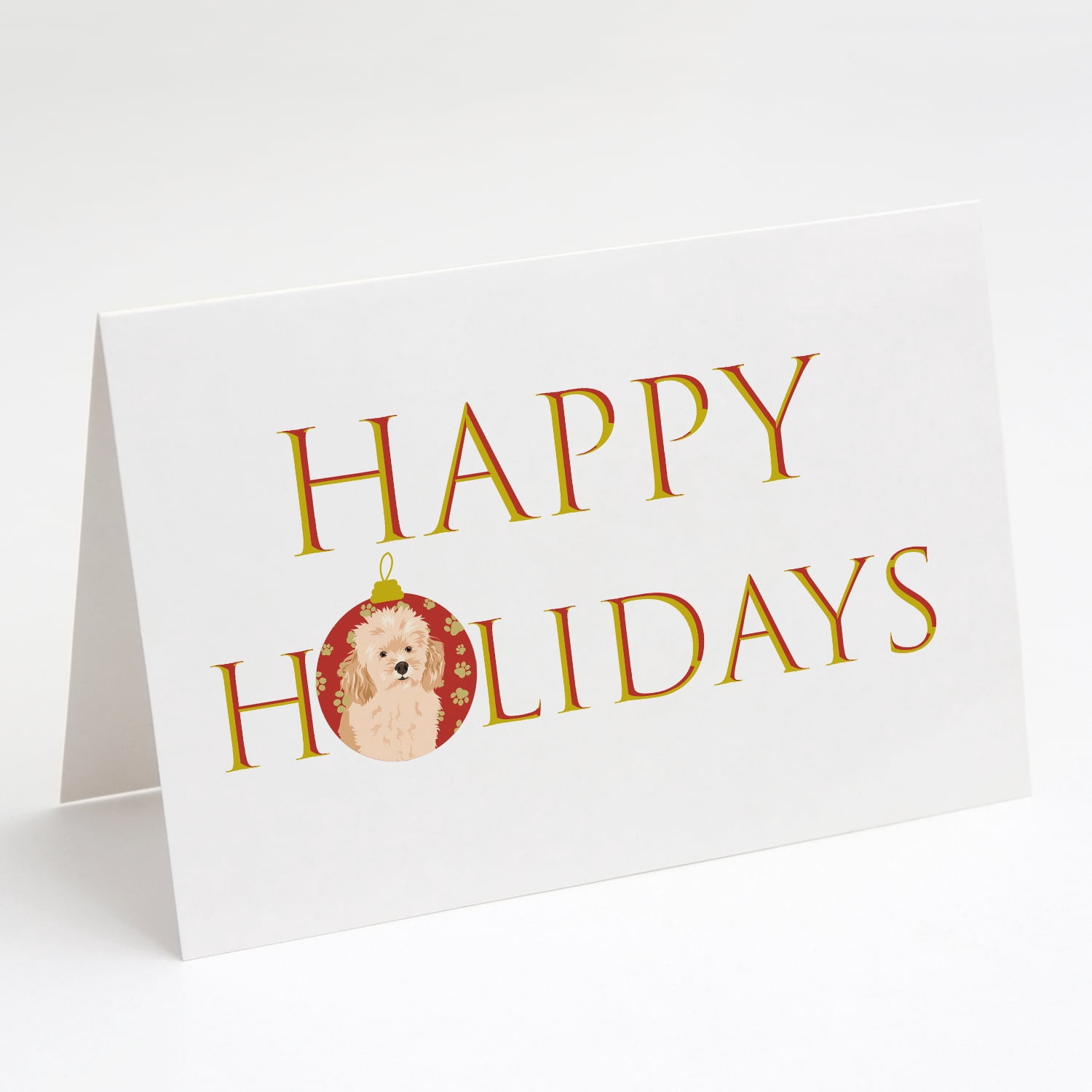 Poodle Toy Apricot #2 Happy Holidays Greeting Cards and Envelopes Pack of 8 7 in x 5 in