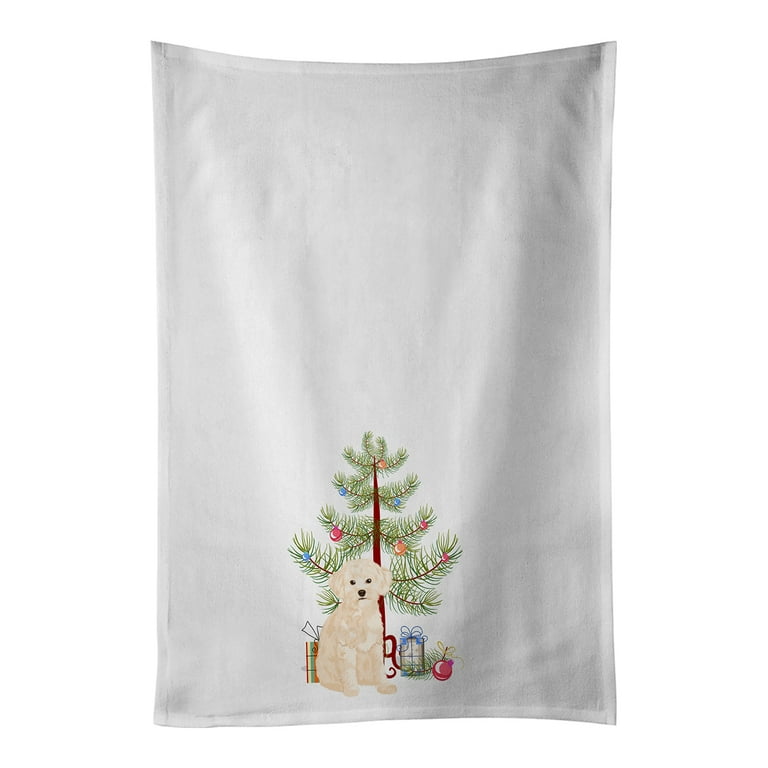 Carolines Treasures WDK3128WTKT 28 x 19 in. Unisex Poodle Toy Cream Christmas White Dish Towels Kitchen Towel - Set of 2
