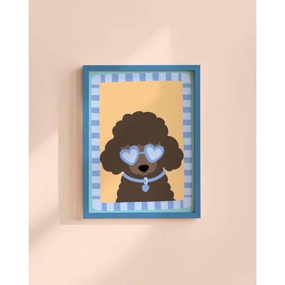 Poodle Wall Art Cute Dog Sunglasses Animal Nursery Decor, Stretched Canvas Size 16x24