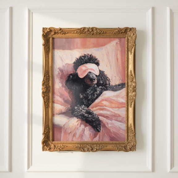 Poodle Wall Art Vintage Style Dog Portrait Poodle in Satin Sleep Mask Pink Bedroom Decor Shabby Chic Dog Lover Gift