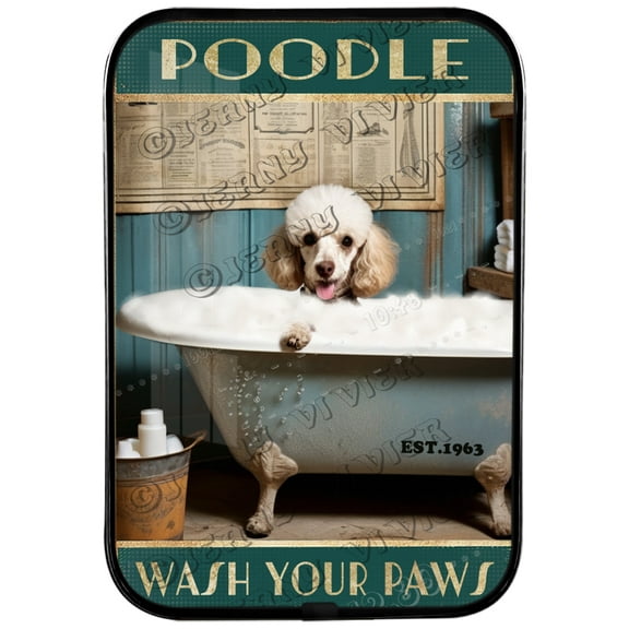Poodle Wash Your Paws Pictures Decor Dog Decor Vintage Decor Crystal Porcelain Painting Wall Art Home Decoration 12"x8" Desk Shelf Decor Cute Posters for Room Black Framed