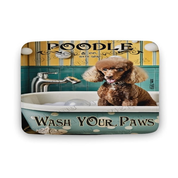 Poodle Wash Your Paws Print Bath Rug, Coral Velvet, 20"x32", Ultra Soft and Non-Slip Bathroom Rugs for Bathroom, Shower, and Tub
