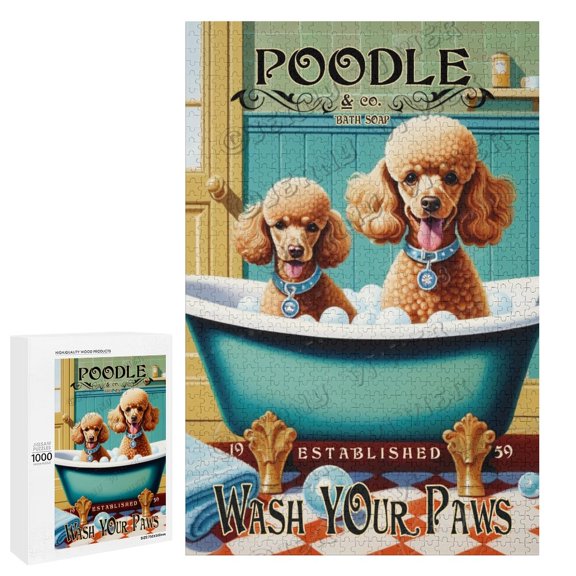 Poodle Wash Your Paws Wood Wall Art Wood Decorative for Home Desk Shelf Wall Decor 1000 Piece Jigsaw Puzzle for Adults 20"x30"