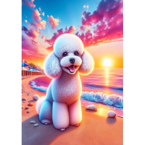Poodle White - Best of Breed DCR Summer Sunset Outdoor House Flag 28" x 40"