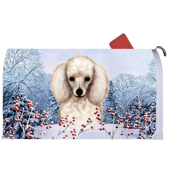 Poodle White - Best of Breed Dog Breed Winter Berries Mail Box Cover