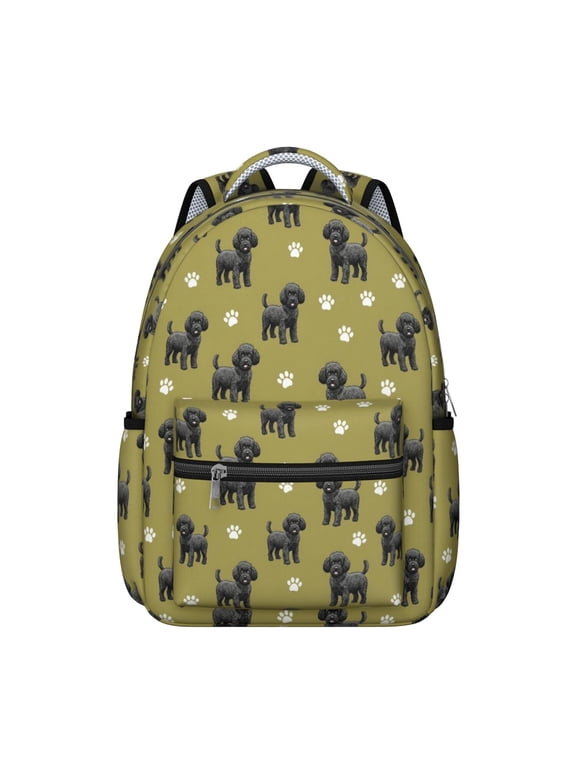 Poodle and Dog Paw Print Backpack for School, Cute School Bag with Adjustable Shoulder Straps and Padded Back, 15.3"x11"x7.1"
